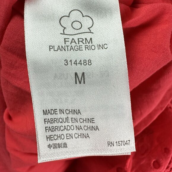 Farm Rio Red Eyelet Lace Palm Tree Belted Mini Dress Womens M Button Pockets - Picture 15 of 16